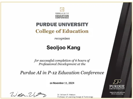 Purdue AI in P-12 Education Conference - Presenter and graduate student panelist sharing AI education insights